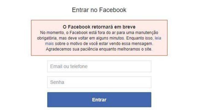 Facebook fica fora do ar para fazer ‘manutenção obrigatória’