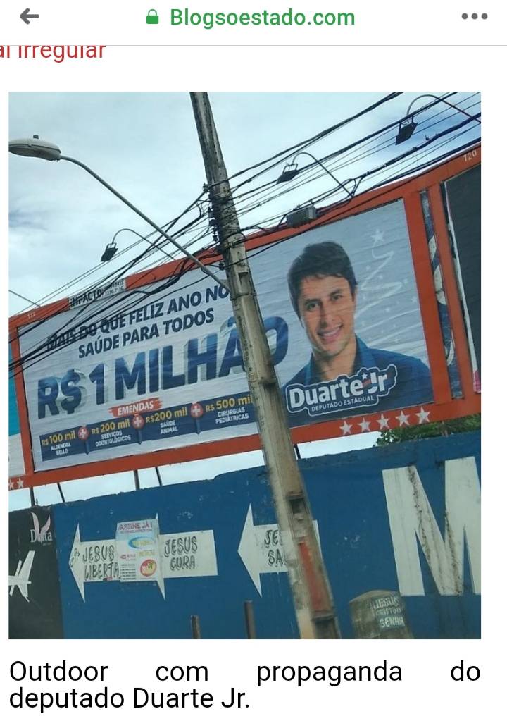 MPE determina retirada de outdoors do deputado Duarte Jr