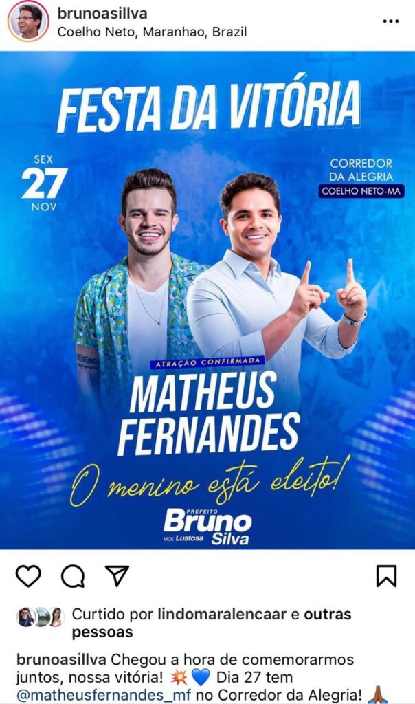Festa da vitória do prefeito eleito de Coelho Neto é suspensa a pedido do Ministério Público