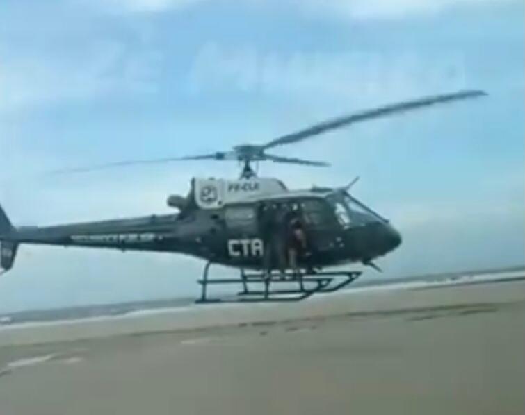 VÍDEO: helicóptero da PM do Maranhão faz pouso na praia após motorista tirar ‘cavalo de pau’ em veículo