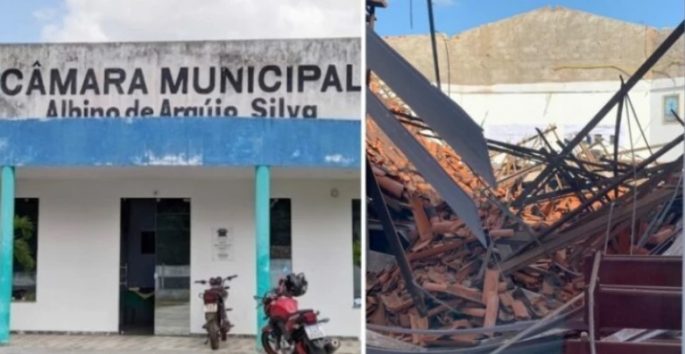 Teto da Câmara de vereadores de Morros desaba, mesmo após prédio passar por reforma