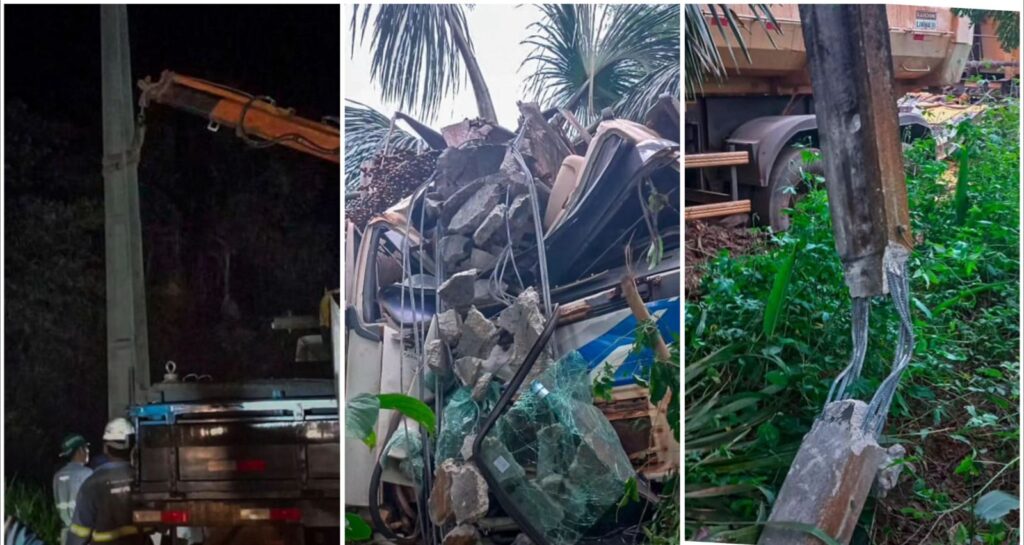 Carreta sai da pista derruba poste e provoca apagão de energia em Estreito e Carolina
