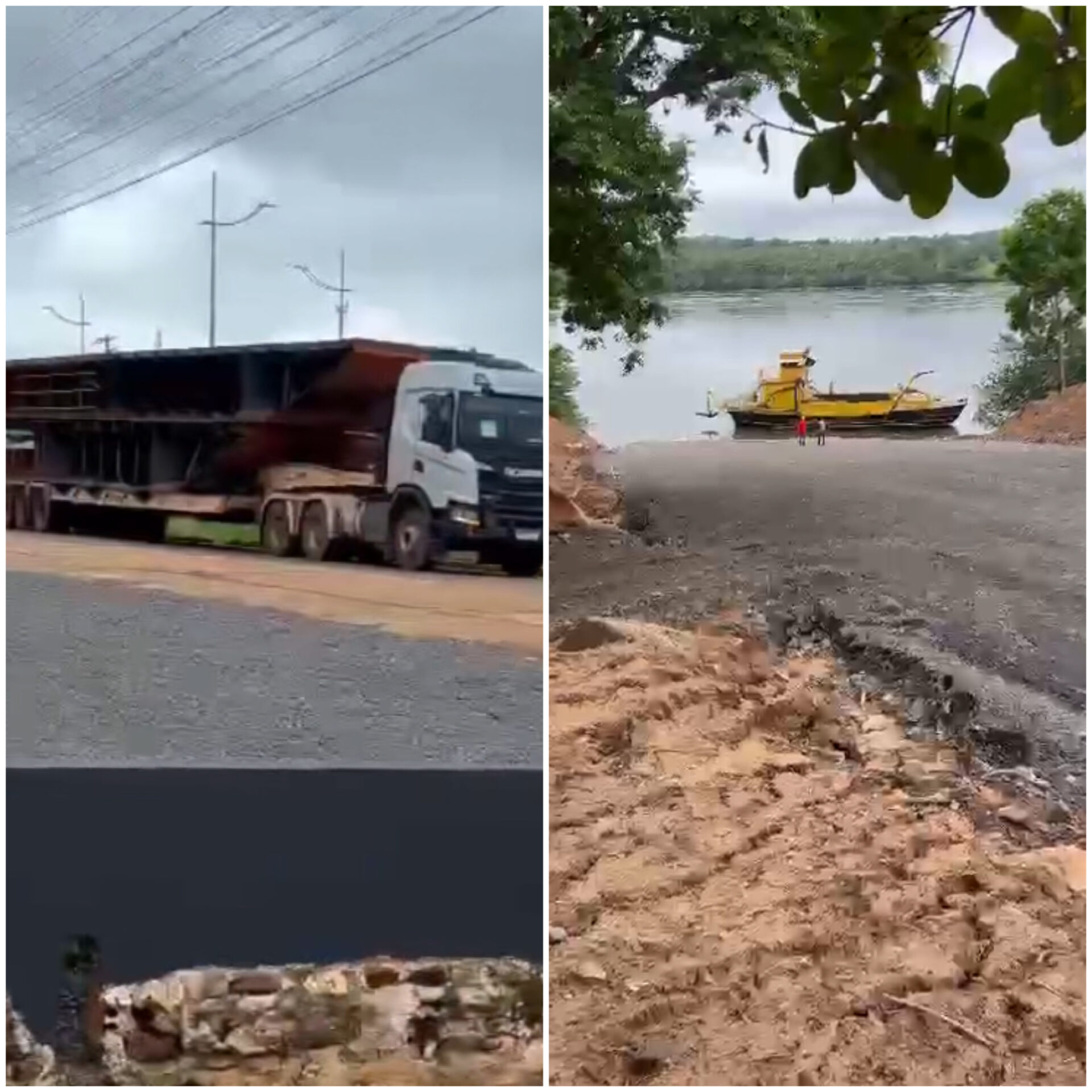 Balsa que vai fazer travessia de caminhões e ônibus chega a Estreito