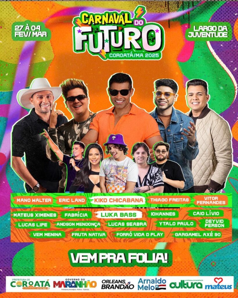 Mano Walter, Eric Land, Kiko Chicabana, Thiago Freitas e Vitor Fernandes no carnaval de Coroatá