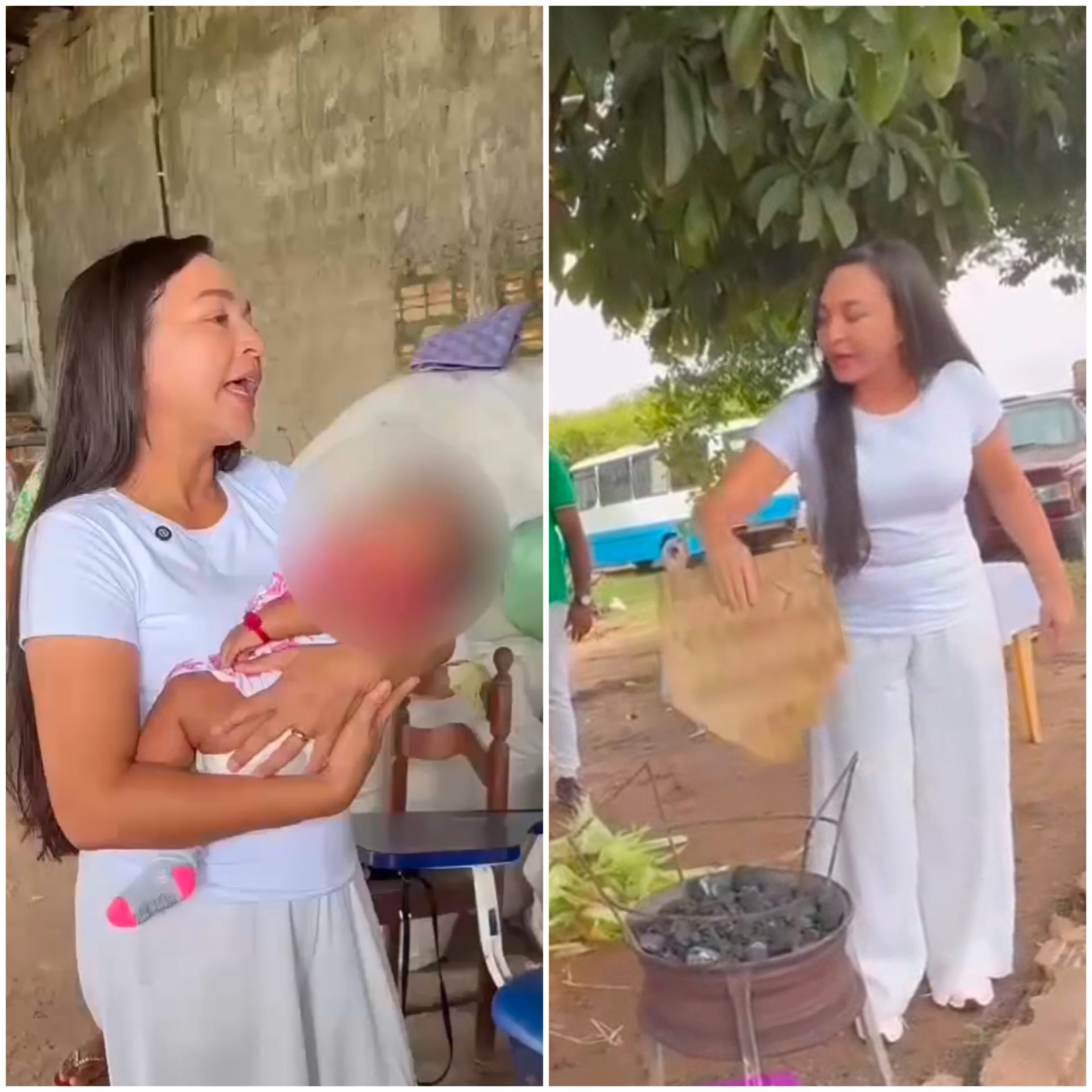 Faltando um ano para eleição, Eliziane Gama, segura bebê no colo e acende fogo para assar milho no interior do Maranhão