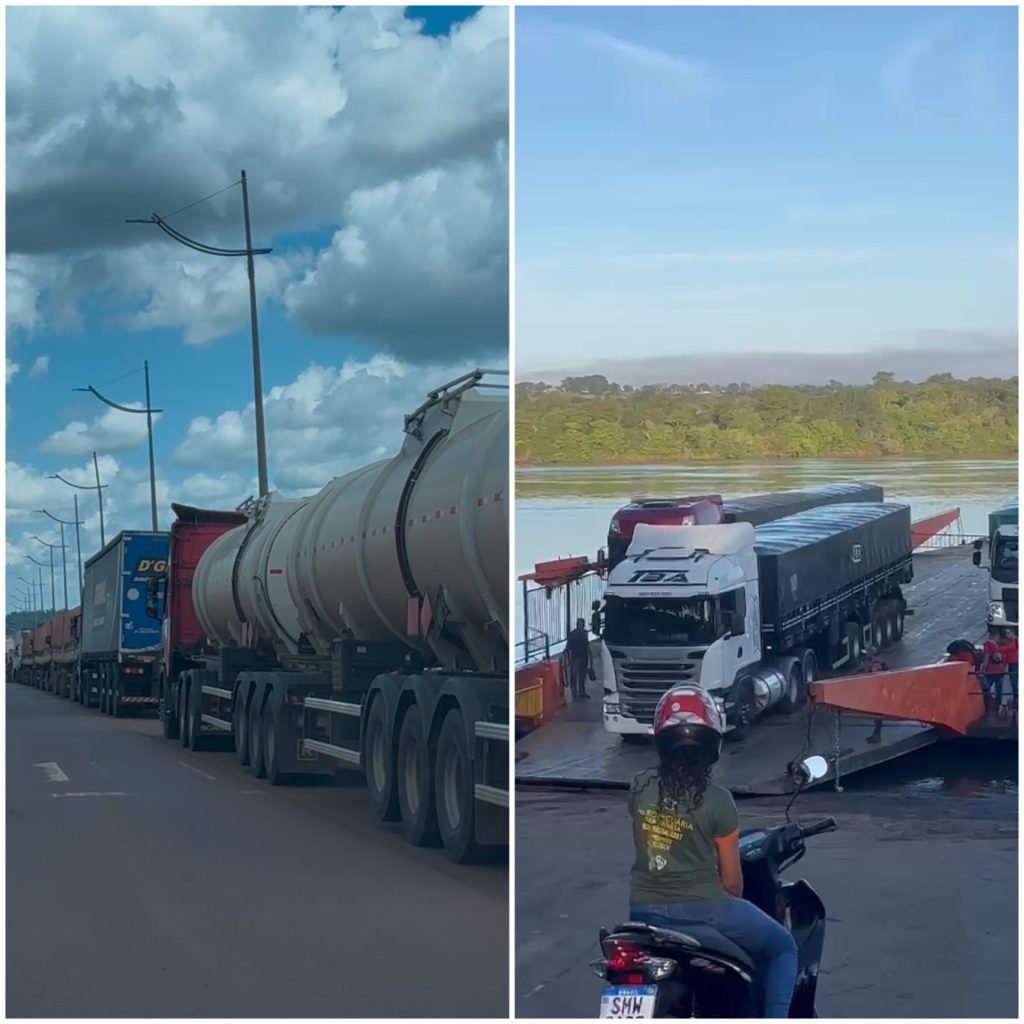 Caminhoneiros passam o dia inteiro em fila quilométrica para conseguir atravessar em balsa em Estreito após queda da ponte