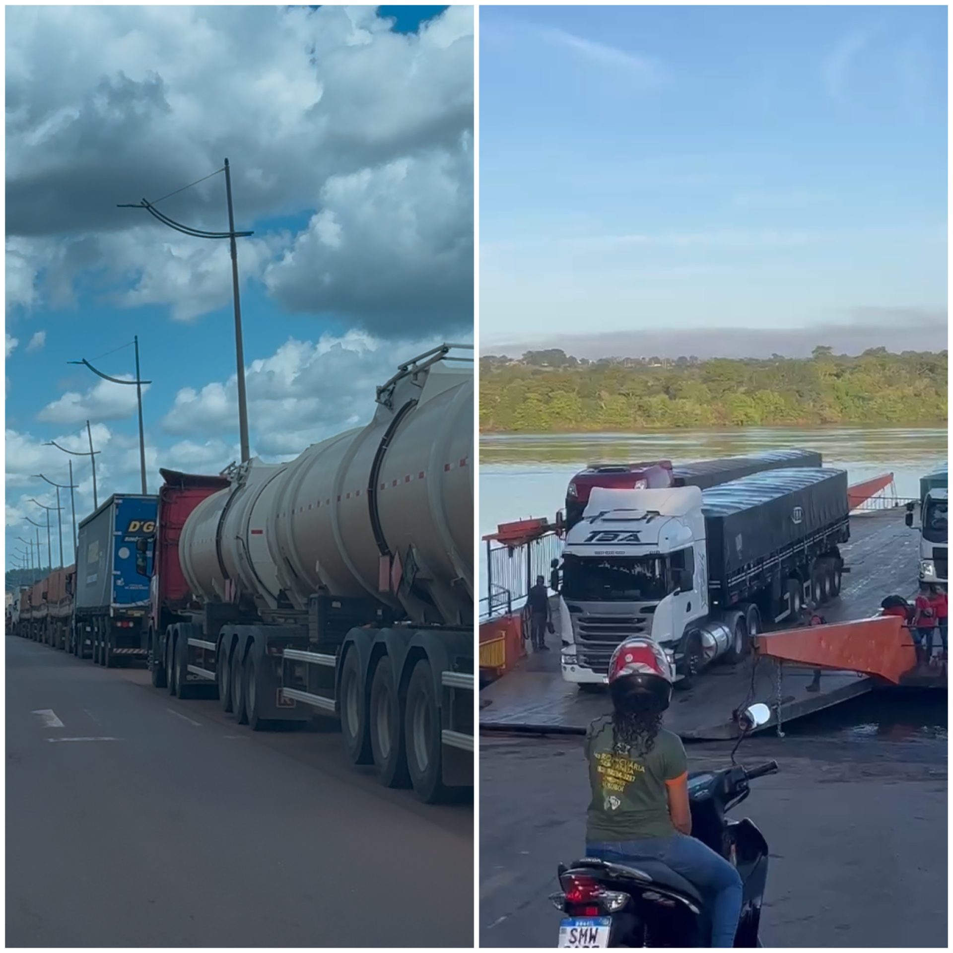 Caminhoneiros passam o dia inteiro em fila quilométrica para conseguir atravessar em balsa em Estreito após queda da ponte