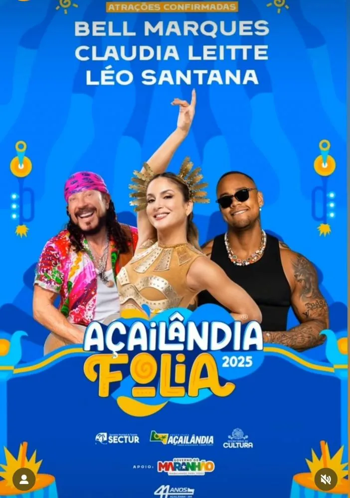 Bell Marques, Cláudia Leitte e Léo Santana confirmados no Açailândia Folia 2025