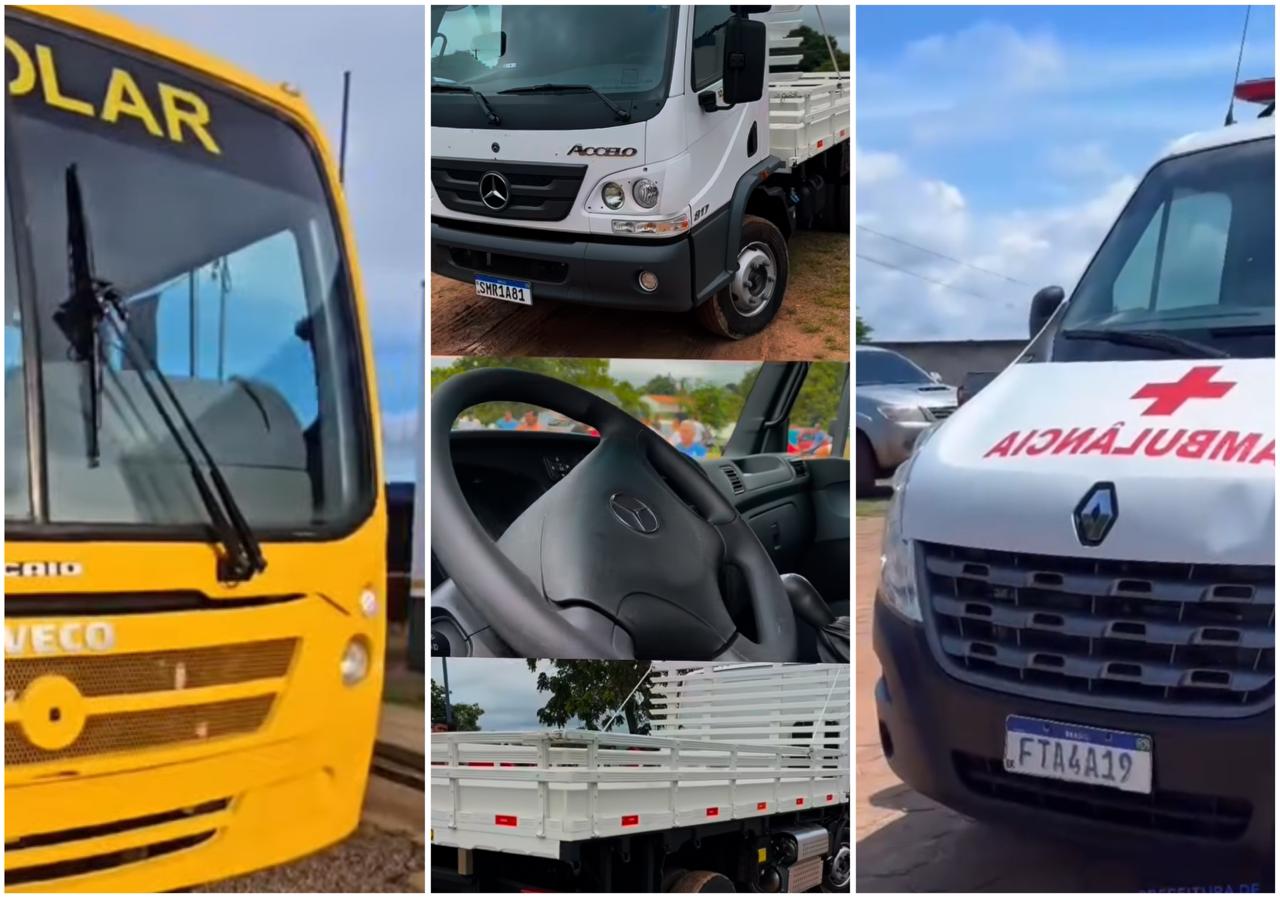 Em apenas 4 meses de gestão, prefeito Marcos Vinícius já entregou ambulância, ônibus escolares, caminhão e reformou frota de veículos e máquinas da Prefeitura de São João do Paraíso