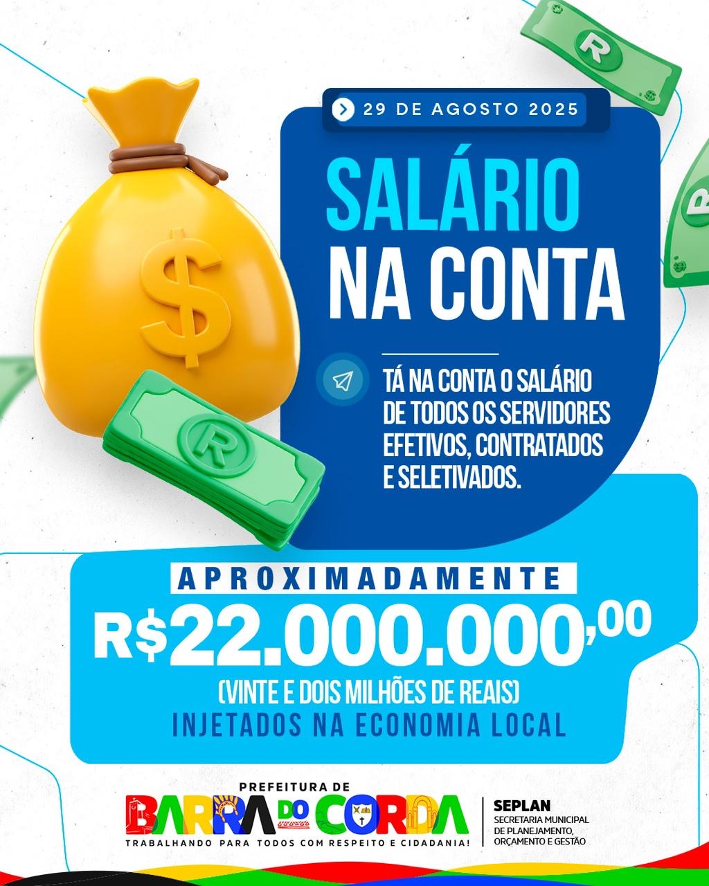 Prefeitura de Barra do Corda antecipa pagamento de servidores e injeta cerca de R$ 22 milhões na economia local