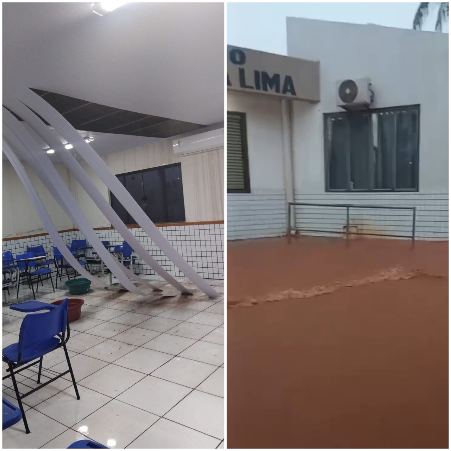 Escola estadual alaga e parte do forro do teto desaba em Formosa da Serra Negra