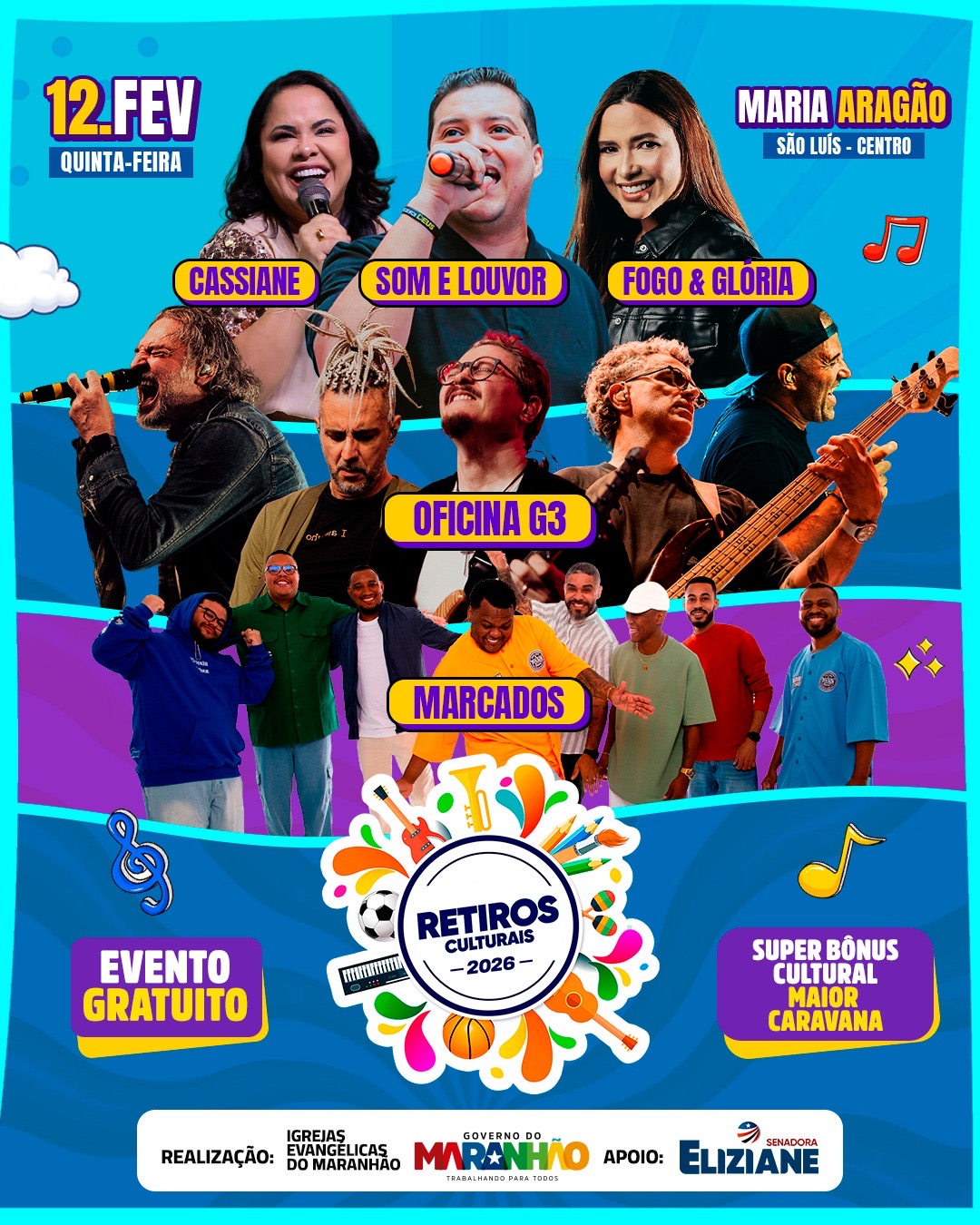 Retiros Culturais celebram 18 anos de lei com grande evento gospel na Praça Maria Aragão com apoio da senadora Eliziane Gama