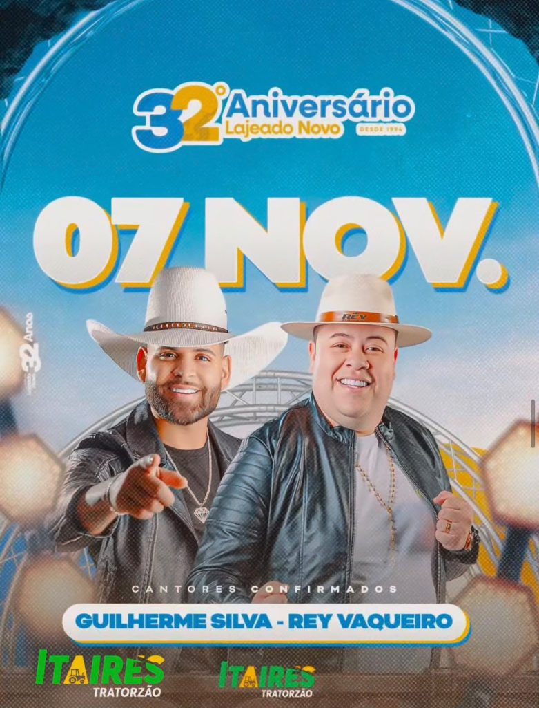 Lajeado Novo comemora 32 anos com shows de Guilherme Silva e Rey Vaqueiro